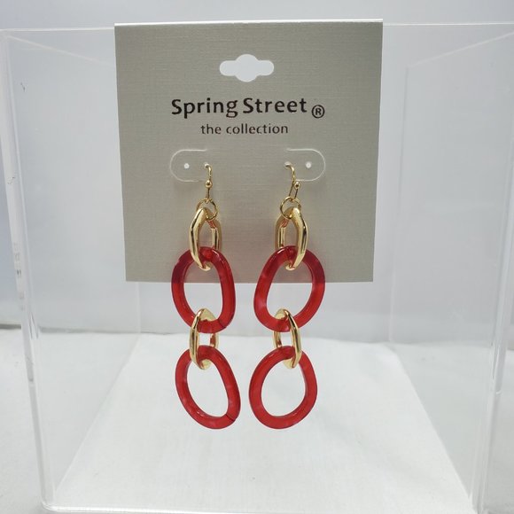 Nordstrom chain link fishhook drop earring red and gold - Picture 1 of 4